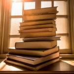 Firefly-photographs-of-a-big-stack-of-books-by-a-window-26387